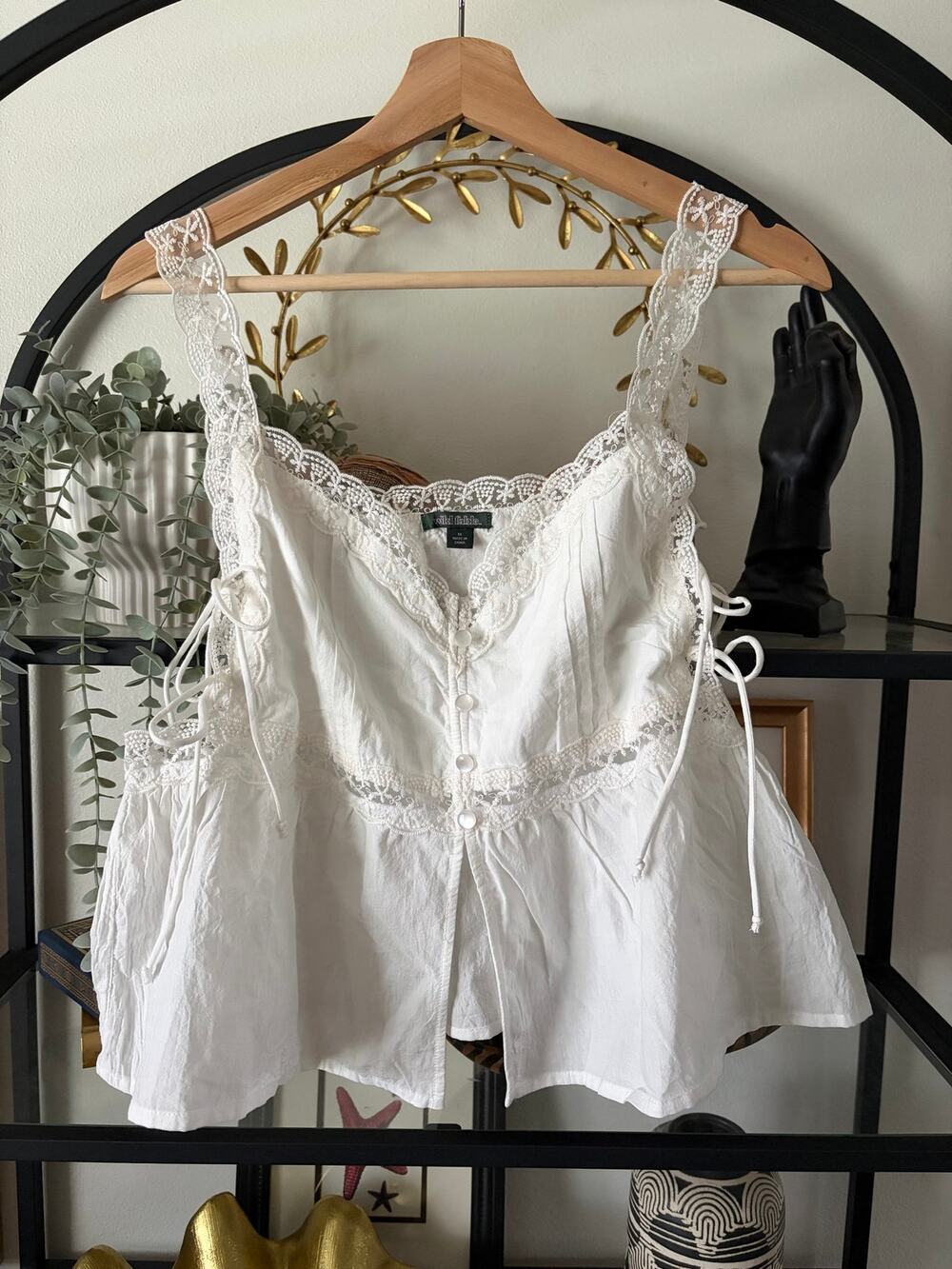 Wild Fable Womens M White Lace Peplum Tank Top Side Tie Cottagecore Babydoll